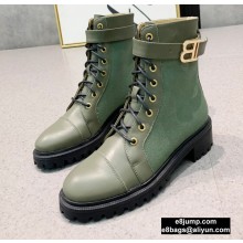Balmain Leather Ranger Romy Ankle Boots Fabric Green 2020