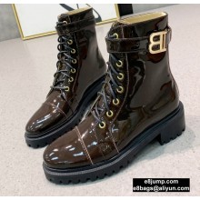 Balmain Leather Ranger Romy Ankle Boots Patent Coffee 2020