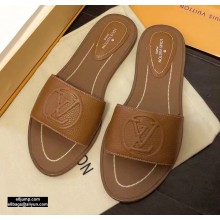 Louis Vuitton Grained Calf Leather Lock It Flat Mules Brown 2020