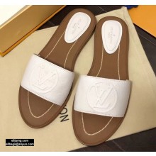 Louis Vuitton Grained Calf Leather Lock It Flat Mules White 2020