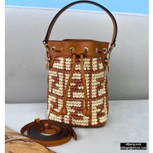 Fendi Raffia FF Mon Tresor Mini Bucket Bag Brown 2020