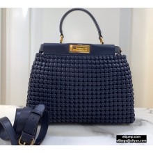 Fendi Leather Peekaboo Iconic Medium Interlace Bag Blue 2020