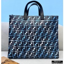 Fendi Glazed Canvas FF Print Shopper Tote Bag Cloudy Sky Blue 2020