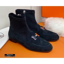 Hermes Saint Honore Ankle Boots in Suede Goatskin Black/Silver