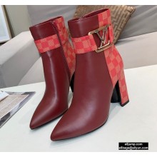 Louis Vuitton Heel 9.5cm Calfskin/Canvas Ankle Boots Burgundy 2020