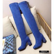 Louis Vuitton Heel 6.5cm Bliss High Tight Boots Suede Blue 2020