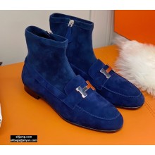 Hermes Saint Honore Ankle Boots in Suede Goatskin Blue