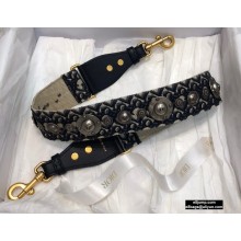 Dior Oblique Embroidery Shoulder Strap with Medallions Dark Blue
