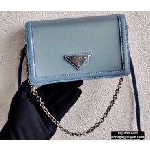 Prada Chain Handle Nylon and Leather Mini Bag 1BP019 Sky Blue 2020
