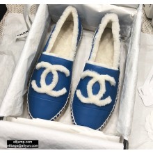 Chanel Shearling Fur Lining CC Logo Espadrilles Blue 2020