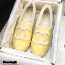 Chanel Shearling Fur Lining CC Logo Espadrilles Yellow 2020