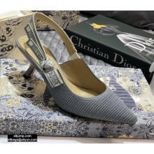 Dior Heel 6.5cm J'Adior Metallic Thread Embroidered Slingback Pumps Gray 2020
