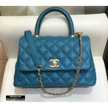 Chanel Coco Handle Small Flap Bag Turquoise Blue with Lizard Top Handle A92990 Top Quality 7147