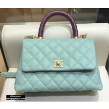 Chanel Coco Handle Small Flap Bag Light Green/Burgundy with Lizard Top Handle A92990 Top Quality 7147