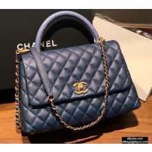 Chanel Coco Handle Medium Flap Bag Navy Blue with Lizard Top Handle A92991 Top Quality 7148