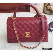 Chanel Coco Handle Medium Flap Bag Date Red with Lizard Top Handle A92991 Top Quality 7148