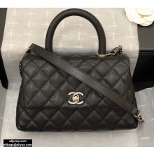 Chanel Coco Handle Small Flap Bag Black/Silver with Top Handle A92990