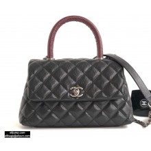 Chanel Coco Handle Small Flap Bag Black/Silver Burgundy Lizard with Top Handle A92990