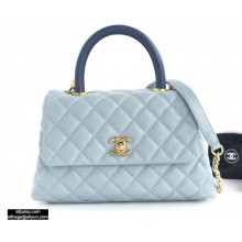 Chanel Coco Handle Small Flap Bag Baby Blue/Lizard with Top Handle A92990