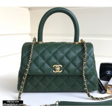 Chanel Coco Handle Small Flap Bag Dark Green with Top Handle A92990