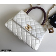 Chanel Coco Handle Small Flap Bag White/Burgundy Lizard with Top Handle A92990