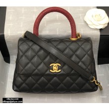Chanel Coco Handle Small Flap Bag Black/Gold Burgundy Lizard with Top Handle A92990