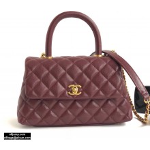Chanel Coco Handle Small Flap Bag Burgundy with Top Handle A92990