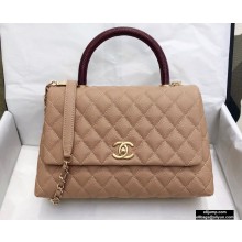 Chanel Coco Handle Medium Flap Bag Beige/Burgundy with Lizard Top Handle A92991 Top Quality 7148
