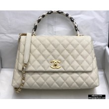 Chanel Coco Handle Medium Flap Bag White with Python Top Handle A92991 Top Quality 7148