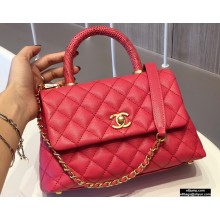 Chanel Coco Handle Small Flap Bag Red with Lizard Top Handle A92990 Original Quality 7147