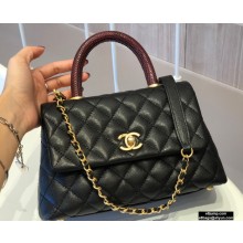 Chanel Coco Handle Small Flap Bag Black/Burgundy with Lizard Top Handle A92990 Original Quality 7147