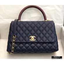 Chanel Coco Handle Medium Flap Bag Navy Blue/Burgundy with Lizard Top Handle A92991 Top Quality 7148