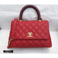 Chanel Coco Handle Small Flap Bag Red/Burgundy with Lizard Top Handle A92990 Top Quality 7147