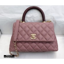 Chanel Coco Handle Small Flap Bag Dusty Pink/Burgundy with Lizard Top Handle A92990 Top Quality 7147
