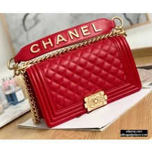 Chanel Medium Boy Flap Bag Red with Removable Logo Handle