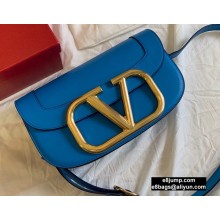 Valentino Supervee Calfskin Crossbody Large Bag Neon Blue/Gold 2020