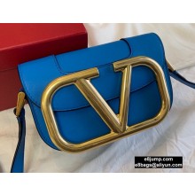 Valentino Supervee Calfskin Crossbody Small Bag Neon Blue/Gold 2020