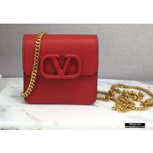 Valentino Compact VSLING Calfskin Wallet Red with Chain Strap 2020