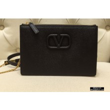 Valentino VSLING Grainy Calfskin Pouch Bag Black with Adjustable Strap 2020