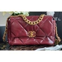 Chanel 19 Large Flap Bag AS1161 Shiny Crumpled Calfskin Burgundy 2020