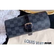 Louis Vuitton 3 Watch Case N41137 Damier Graphite Canvas