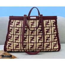 Fendi Raffia FF Medium Peekaboo X-Tote Bag Burgundy 2020