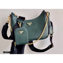 Prada Re-Edition 2005 Saffiano Leather Shoulder Hobo Bag 1BH204 Dark Green/Gold 2020