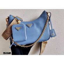 Prada Re-Edition 2005 Saffiano Leather Shoulder Hobo Bag 1BH204 Light Blue/Gold 2020