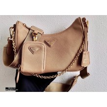 Prada Re-Edition 2005 Saffiano Leather Shoulder Hobo Bag 1BH204 Beige/Gold 2020