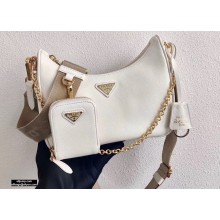 Prada Re-Edition 2005 Saffiano Leather Shoulder Hobo Bag 1BH204 White/Gold 2020