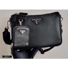 Prada Saffiano Leather Cross-Body Bag 2VH113 Black with Strap 2020