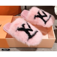 Louis Vuitton Mink Fur LV Suite Flat Mules Pink 2020