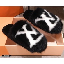 Louis Vuitton Mink Fur LV Suite Flat Mules Black 2020