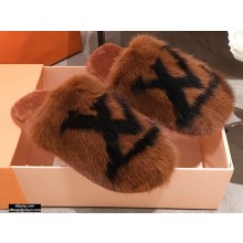 Louis Vuitton Mink Fur LV Suite Flat Mules Brown 2020